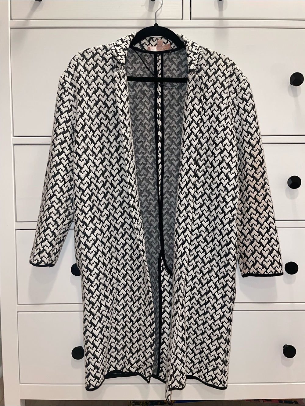 Philosophy Black & White Open-Front Longline Sweater Cardigan